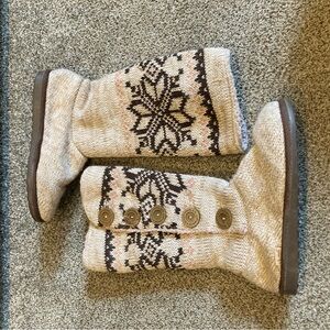 Muk Luks Sweater Boots Size 8 Nordic Fair Isle Fleece Lined Winter